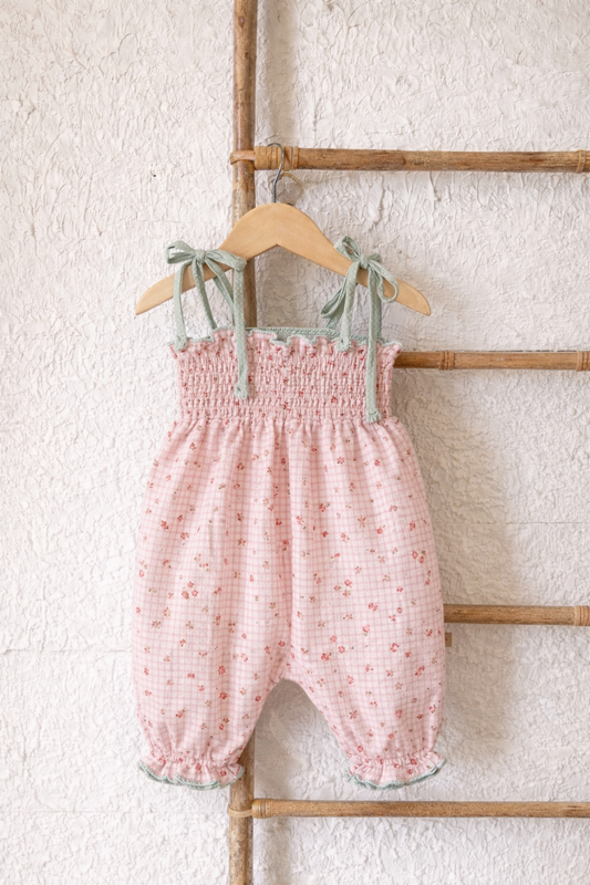 Floral Print Gingham Romper